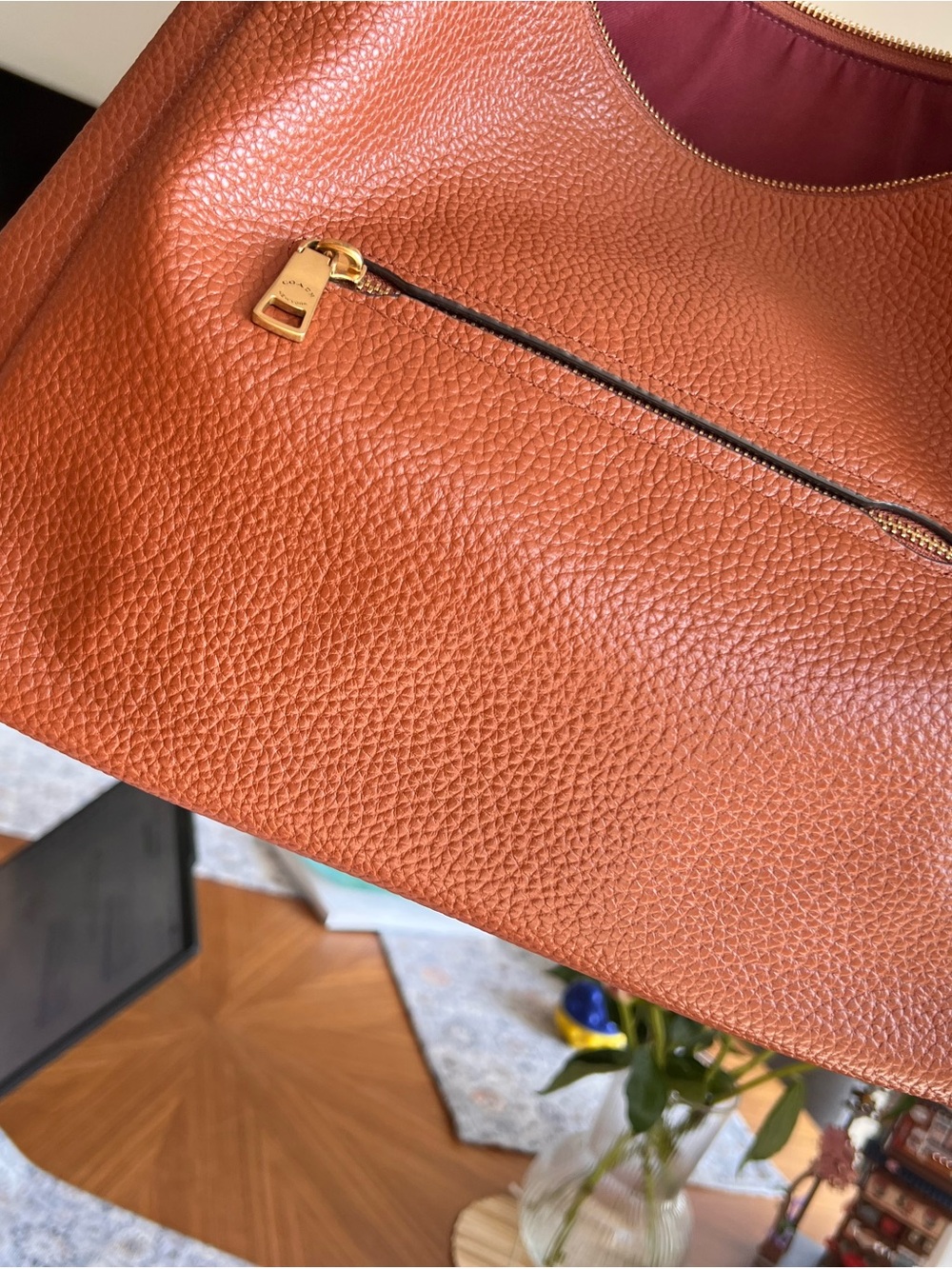 Coach Brown Pebbled Leather Shoulder Bag - Picture 8 of 9